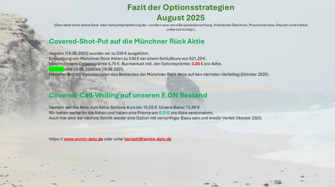 Fazit Optionsstrategien August 2025 Münchner Rück und E.ON